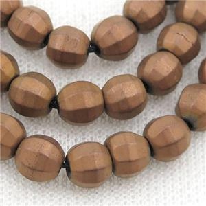 matte Hematite lantern beads, brown electroplated, approx 8mm dia