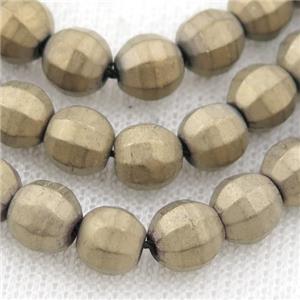 matte Hematite lantern beads, pyrite color electroplated, approx 6mm dia