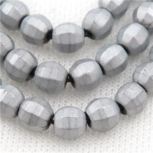 matte Hematite lantern beads, platinum electroplated, approx 8mm dia
