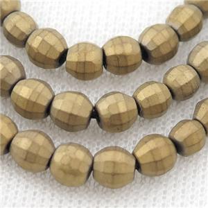 matte Hematite lantern beads, gold electroplated, approx 8mm dia