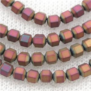 matte Hematite prism column beads, purple electroplated, approx 4mm