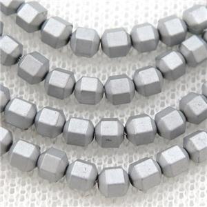 matte Hematite prism column beads, silver electroplated, approx 3mm