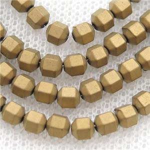 matte Hematite prism column beads, gold electroplated, approx 3mm