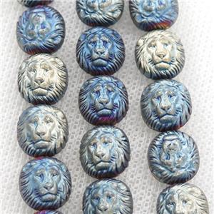 matte Hematite Lion Beads, bluegold electroplated, approx 10mm