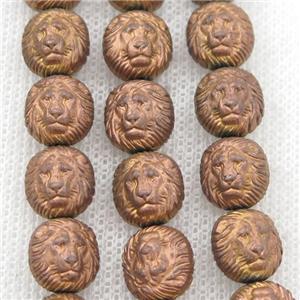 matte Hematite Lion Beads, brown electroplated, approx 10mm