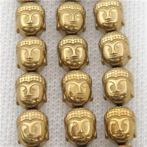 Hematite buddha beads, gold electroplated, approx 9-10mm