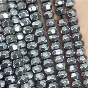Hematite Beads, faceted rondelle, platinum electroplated, approx 4mm