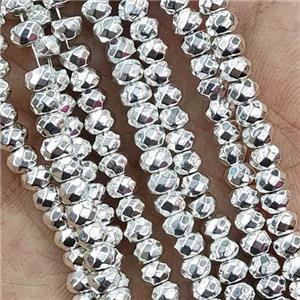Hematite Beads Faceted Rondelle Shine Silver, approx 2x3mm