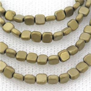 Hematite Beads Square Matte Pyrite Color, approx 4mm
