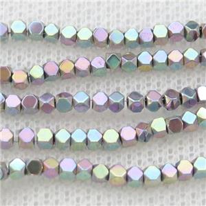 Hematite Beads Faceted Cube Multicolor, approx 4mm