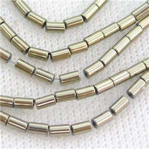 Hematite Tube Beads Pyrite COlor, approx 3x5mm