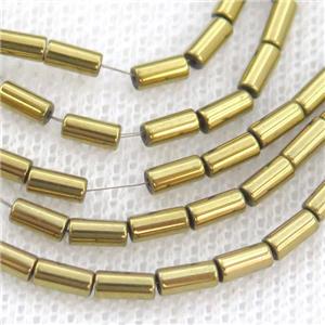 Gold Hematite Tube Beads, approx 2x4mm