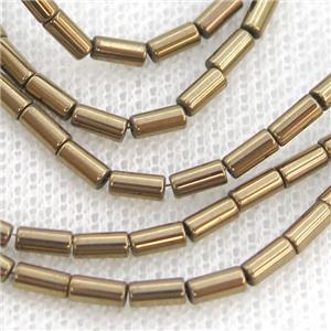 Hematite Tube Beads Gold, approx 3x5mm