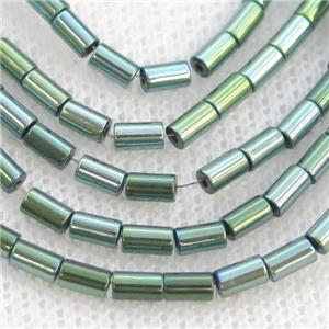 Green Hematite Tube Beads Electroplated, approx 2x4mm