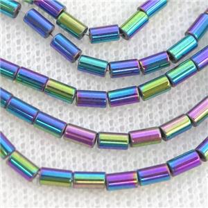 Rainbow Hematite Tube Beads, approx 3x5mm