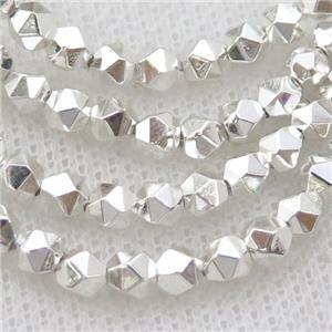 Hematite Beads Cut Round Shiny Silver, approx 3-4mm