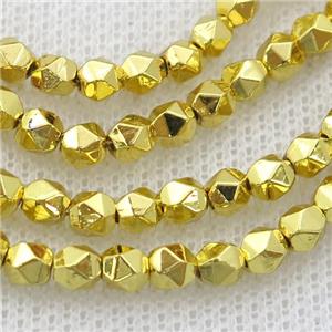 Hematite Beads Cut Round Shiny Gold, approx 3-4mm
