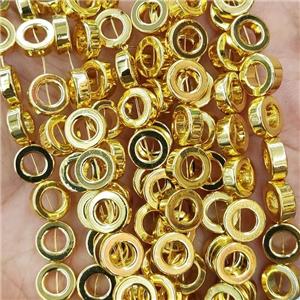 Hematite Ring Beads Circle Shiny Gold, approx 8mm