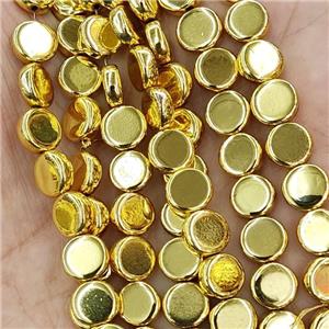 Hematite Beads Circle Shiny Gold, approx 8mm