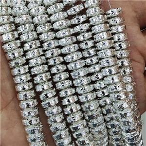 Assembled Lava Beads Heishi Shiny Silver, approx 8.5mm