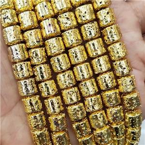Assembled Lava Beads Column Beads Shiny Gold, approx 8mm