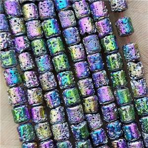 Hematite Tube Beads Rainbow Electroplated, approx 4x5mm