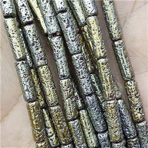 Hematite Tube Beads Green Electroplated, approx 4x13mm