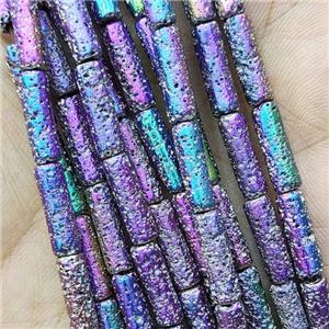 Hematite Tube Beads Rainbow Electroplated, approx 4x13mm