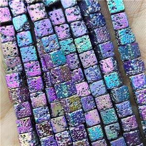 Hematite Cube Beads Rainbow Electroplated, approx 4-5mm