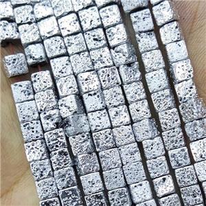 Hematite Cube Beads Shiny Silver Electroplated, approx 4-5mm