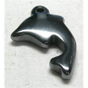 Black Hematite Dolphins Pendant with hole, 18.5x24mm