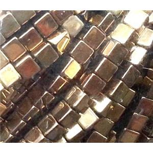 Hematite beads, no-Magnetic, cube, copper plated, 6x6mm