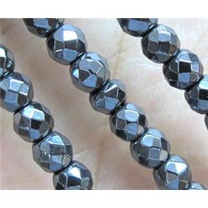 Hematite bead, no-Magnetic, faceted round, approx 3mm dia, 15 inches length