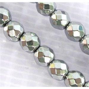 silver plated Hematite beads, no-Magnetic, faceted round, approx 3mm dia, 15.5inches