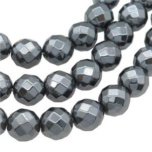 faceted round black Hematite beads, no-Magnetic, approx 14mm dia, 15.5inches