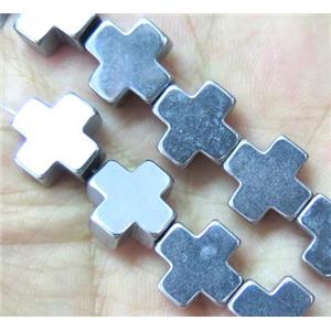 cross Hematite beads, no-Magnetic, platinum plated, approx 6x6mm, 15.5 inches
