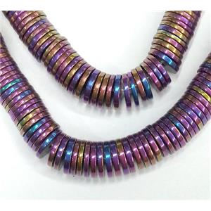 Hematite heshi bead, no-magnetic, rainbow, approx 6x1mm, 15.5 inches
