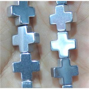 hematite beads, cross, silver plated, no magnetic, approx 10x10mm, 15.5 inches