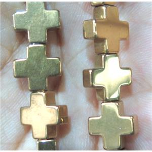 hematite beads, cross, gold plated, no magnetic, approx 10x10mm, 15.5 inches