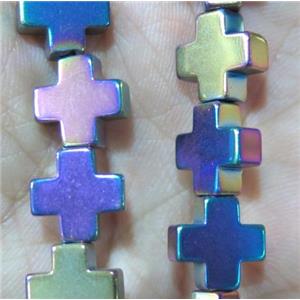 hematite beads, cross, rainbow, no magnetic, approx 10x10mm, 15.5 inches