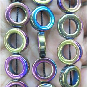 Hematite bead, ring, no-Magnetic, rainbow electroplated, approx 8mm dia