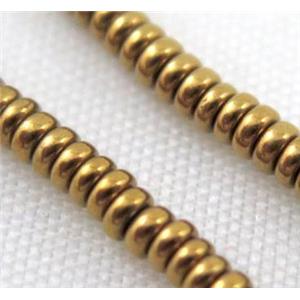 Hematite bead, rondelle, gold electroplated, approx 2x1mm