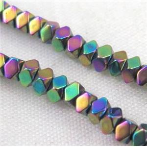 rainbow electroplated hematite rhombic seed beads, approx 4x4mm dia