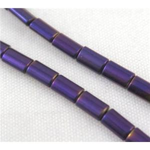 hematite tube beads, purple electroplated, approx 3x5mm