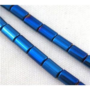 hematite tube beads, blue electroplated, approx 3x5mm