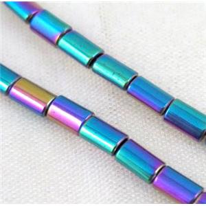 hematite tube beads, rainbow electroplated, approx 3x5mm