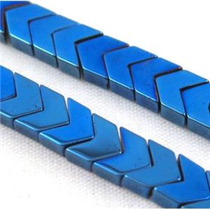hematite arrowhead beads, blue electroplated, approx 6x3mm