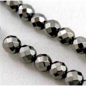 faceted round black hematite beads, approx 6mm dia