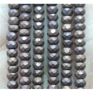 matte hematite beads, faceted rondelle, chocolate, approx 2x3mm