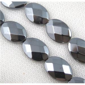 hematite beads, faceted oval, black, approx 13x18mm